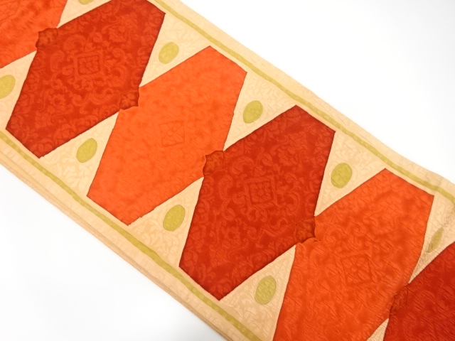 ふくれ織　花唐草に抽象模様織り出し全通袋帯